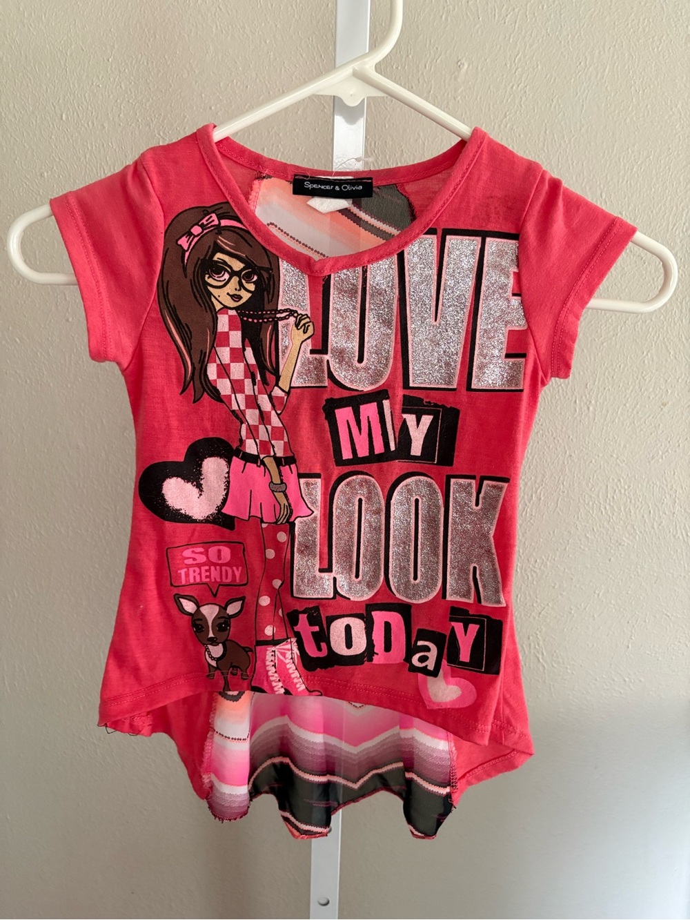 Spencer + Olivia Girls' Bright Pink Sparkle 'Love My Look Today' Graphic Tee